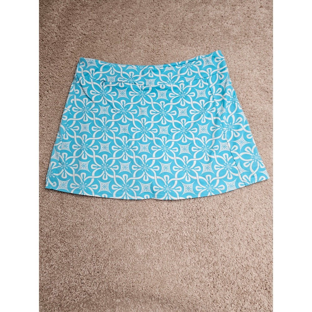 Lulu-B Turquoise White Floral Geometric Athletic Skort Size L Zipper Pocket